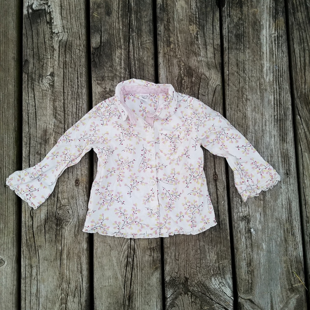 Girls floral blossom print button up ruffle top